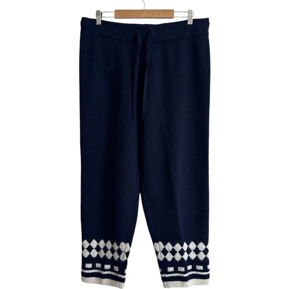 J. Crew Womens Alpaca Blend Sweater Pants Size M Navy Geometric Knit Pull On - Picture 2 of 6